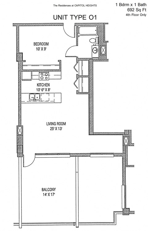 Residences at Capitol Heights Apartment 2D floor plan - Ogden
